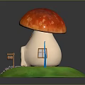 Mushroom House Building With Red Cap Wooden Door Small Window Stone Path And Candy Cane