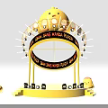 Decorated Golden Stage With Chicken Shaped Top And Surrounding Illuminated Lights