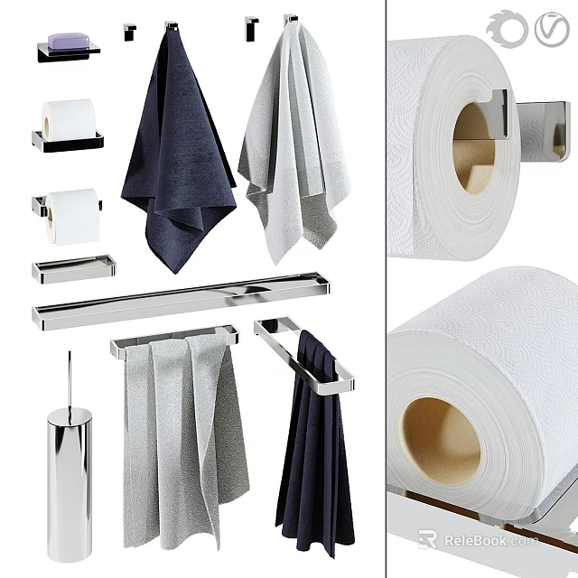 Essential Bathroom Laundry Supplies With Stainless Steel Towel Racks Toilet Paper Holders And Soft Towels 3d model 