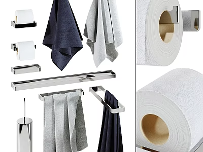 Essential Bathroom Laundry Supplies With Stainless Steel Towel Racks Toilet Paper Holders And Soft Towels 3d model