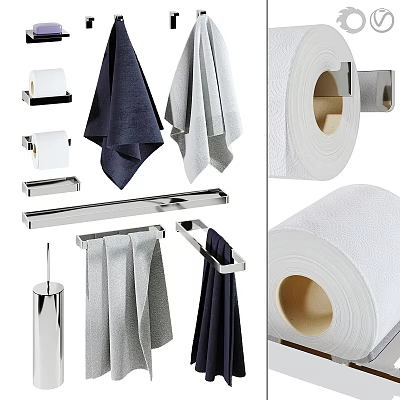 Essential Bathroom Laundry Supplies With Stainless Steel Towel Racks Toilet Paper Holders And Soft Towels 3d model