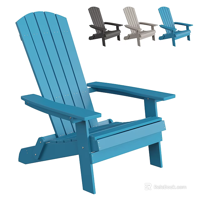 Blue Adirondack Lounge Chair With Wooden Slat Design And Multiple Color Options 3d model 