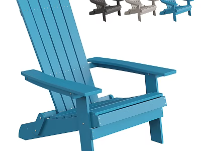 Blue Adirondack Lounge Chair With Wooden Slat Design And Multiple Color Options 3d model