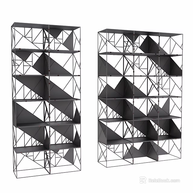 Geometric Black Metal Storage Shelving Units With Modern Design And Open Shelves 3d model 