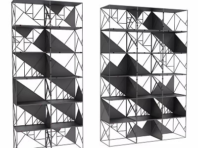 Geometric Black Metal Storage Shelving Units With Modern Design And Open Shelves 3d model