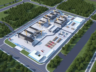 Modern School Buildings Campus With Green Trees Lawns And Well Planned Layout 3d model