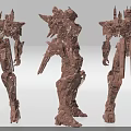 Detailed Mechanical Robot Figures With Three Angles And Complex Armor Design