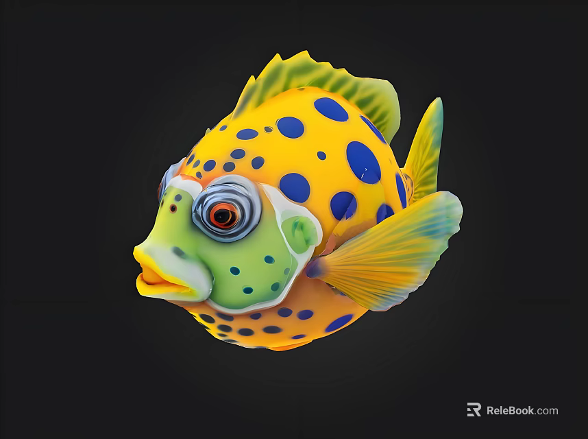 Vibrant Yellow Fish With Blue Spots Green Fins And Big Eyes 3D Illustration 3d model 