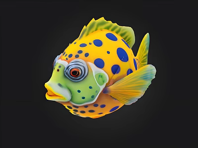 Vibrant Yellow Fish With Blue Spots Green Fins And Big Eyes 3D Illustration 3d model