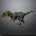 Green Dinosaur Model With Yellow Stripes Spikes On Back Open Mouth And Red Markings