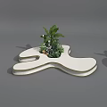Unique Shaped White Base Decorative Pieces With Green Plants For Interior Decor 3d model