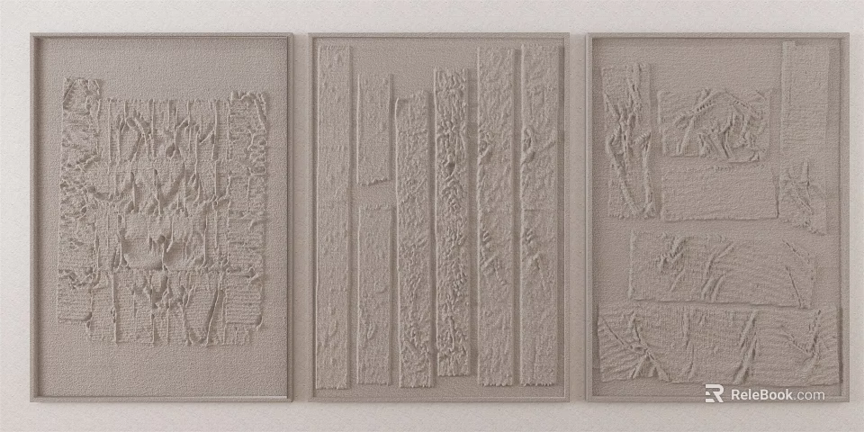 Abstract Relief Wall Art With Textured Patterns And Linear Designs In Light Gray 3d model 