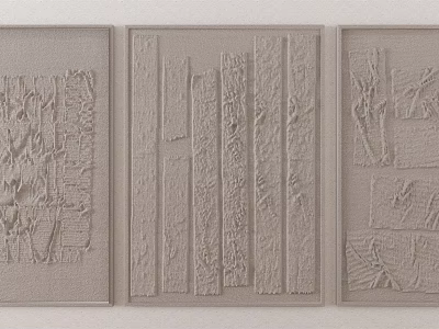 Abstract Relief Wall Art With Textured Patterns And Linear Designs In Light Gray 3d model
