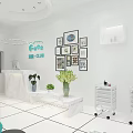 Bright Modern Hair and Beauty Salon With Facial Care Mirrors Blue Chairs And Green Plants