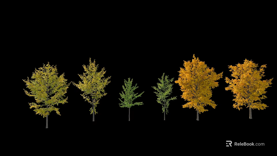 Various Arbor Trees With Green And Yellow Foliage In Seasonal 3d model 