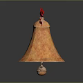 Golden Festive Bell Decoration With Red Bow And Engraved Patterns