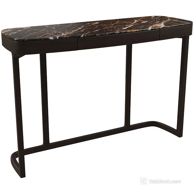 Elegant Modern Console Table Featuring Black Metal Frame And Marble Top 3d model