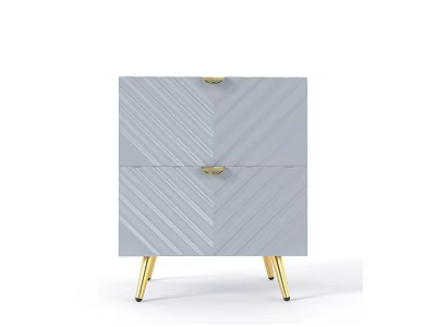 Light Gray Bedside Table with Chevron Pattern Gold Handles and Gold Legs 3d model