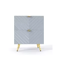 Light Gray Bedside Table with Chevron Pattern Gold Handles and Gold Legs