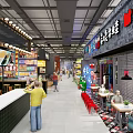 Vibrant Restaurant With Bustling Atmosphere Various Food Displays And Cozy Dining Areas