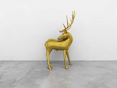 Golden Deer Sculpture Display With Smooth Metallic Surface White Wall And Gray Floor 3d model