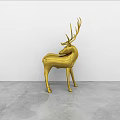 Golden Deer Sculpture Display With Smooth Metallic Surface White Wall And Gray Floor