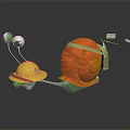 Cartoon Snail With Orange Shell Yellow Hat Green Eyes And White Papers 3d model