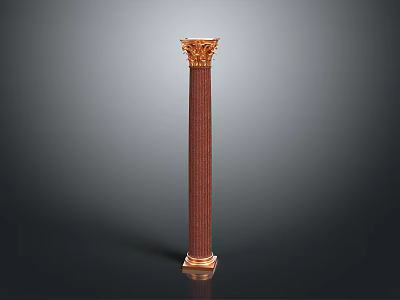 Classical Column Design With Ornate Golden Capital And Textured Red Shaft 3d model