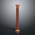 Classical Column Design With Ornate Golden Capital And Textured Red Shaft