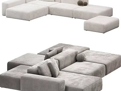 Modern Sectional Modular Sofa In Light Gray Fabric With Multiple Seats And Plush Cushions 3d model