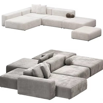 Modern Sectional Modular Sofa In Light Gray Fabric With Multiple Seats And Plush Cushions 3d model