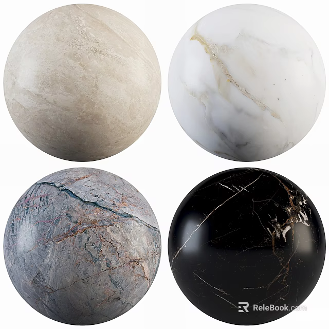 Spherical Decorative Components With Various Textured Surfaces In White Black Beige Gray Colors 3d model 