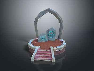 Mystical Circular Platform With Arched Structure Stone Tablets Steps And Blue Symbols 3d model