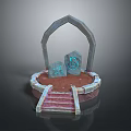 Mystical Circular Platform With Arched Structure Stone Tablets Steps And Blue Symbols