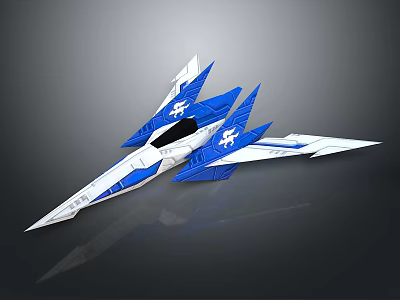 Futuristic Blue And White Spacecraft With Multiple Wings And Aerodynamic Structure For Cosmic Exploration 3d model