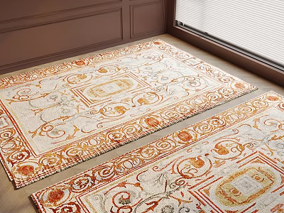 Ornate Patterned Square Rugs In Room With Wall And Window 3d model