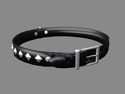 Stylish Black Leather Collar With Silver Pyramid Spikes And Metal Buckle 3d model