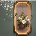 Elegant Birdcage Decorative Ornament Set With Flowers Branches Green Wall And Lighting