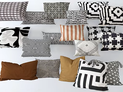 Decorative Pillows Featuring Geometric Patterns Striped Designs and Solid Colors in Black White Brown Beige 3d model