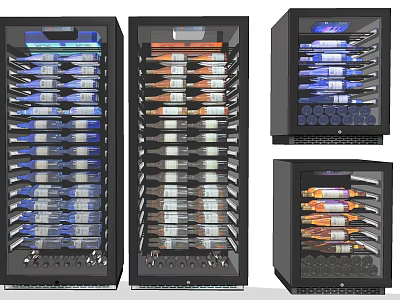 Various Modern Wine Cooler Refrigerators With LED Lighting And Storage Racks 3d model