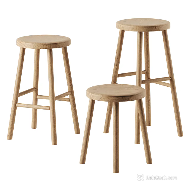 Modern Wooden Bar Stools With Simple Design And Crossed Rungs In Light Wood 3d model 