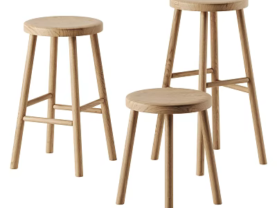 Modern Wooden Bar Stools With Simple Design And Crossed Rungs In Light Wood 3d model