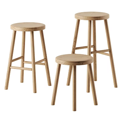 Modern Wooden Bar Stools With Simple Design And Crossed Rungs In Light Wood 3d model