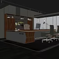 Modern Office Interior Design with Wooden Shelves Large Desk Ergonomic Chair and Windows