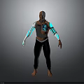 Cyborg Humanoid Figure With Mechanical Torso Blue Luminous Accents And Futuristic Tech Design