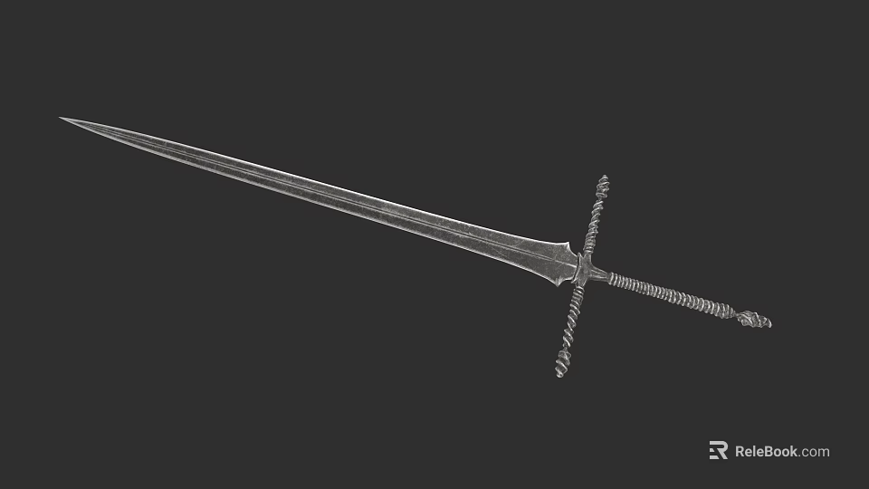 Decorative Medieval Sword With Intricate Hilt Design And Engraved Blade 3d model 