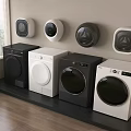 Modern Washing Machines With Black White Designs And Wall Mounted Dryers