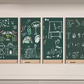 Chalkboard Wall Hangings with Hand Drawn Artwork Wooden Frames Four Panels Home Decor