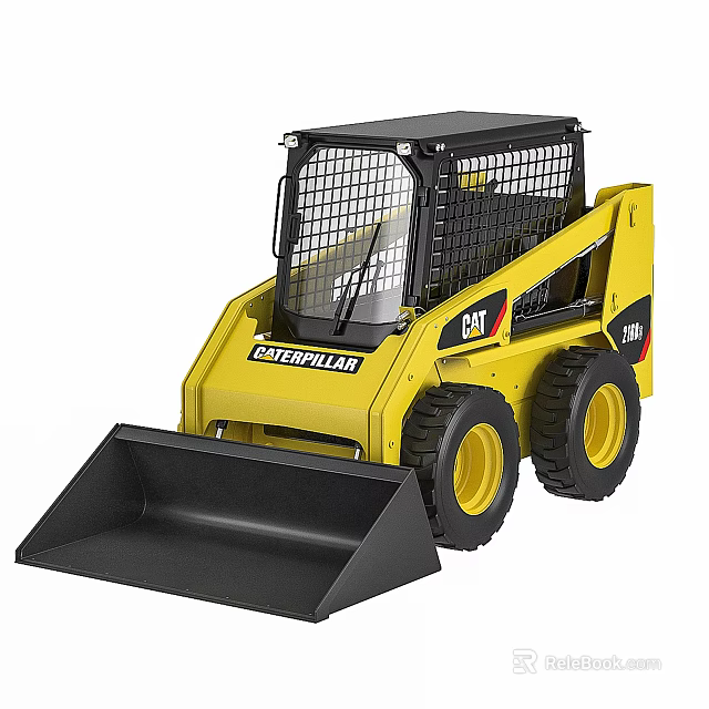 Caterpillar Yellow Skid Steer Loader With Front Bucket And Protective Cage 3d model