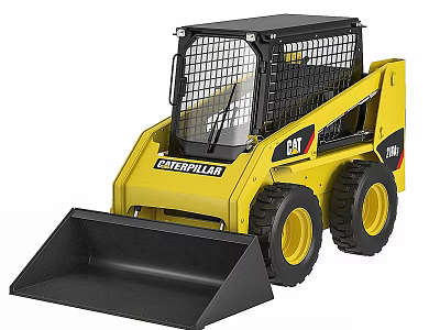 Caterpillar Yellow Skid Steer Loader With Front Bucket And Protective Cage 3d model